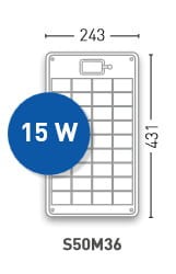 Panel solarny Solara S50M36 serii M, 15 W, 12V, klasa morska, wyście kablowe na górze