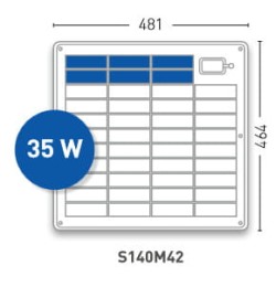 Panel solarny Solara S140M42 serii M, 35 W, 12V, klasa morska, wyście kablowe na górze