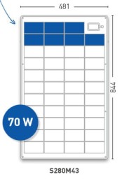 Panel solarny Solara S280M43 serii M, 70 W, 12V, klasa morska, wyście kablowe na górze