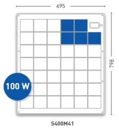 Panel solarny Solara S400M41 serii M, 100 W, 12V, klasa morska, wyście kablowe na górze