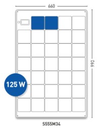 panel solarny Solara S555M34/S serii Power M 125W, 12V, klasa morska, wyście kablowe z tyłu