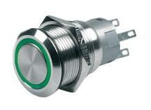 Włącznik on-off, chwilowy, zielony LED, 12V
