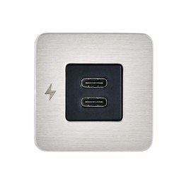 Podwójne gniazdo ładowania wewnętrznego USB-C, seria TILE, 12/24V - ramka szczotkowana nierdzewna stal