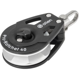ALLEN Blok z mechanizmem zapadkowym Pro, aluminium 40 mm, lina 6 mm, przełączalny, szekla obrotowa