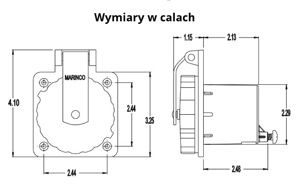 Gniazdo Marinco 303SSEL-BX - wymiary